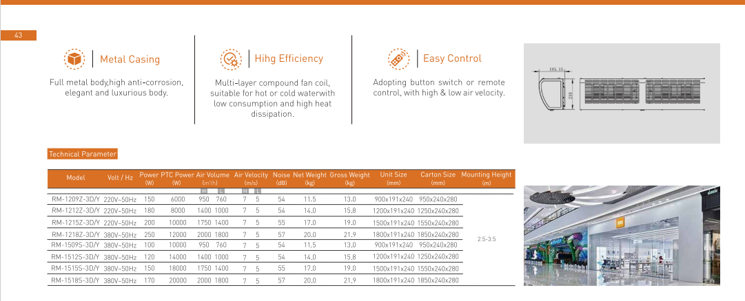 A3 Series Air Curtain dimensions